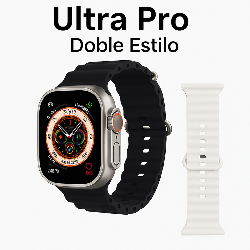 Smartwatch Ultra Pro Doble Estilo 2 correas (Negro + Blanco)