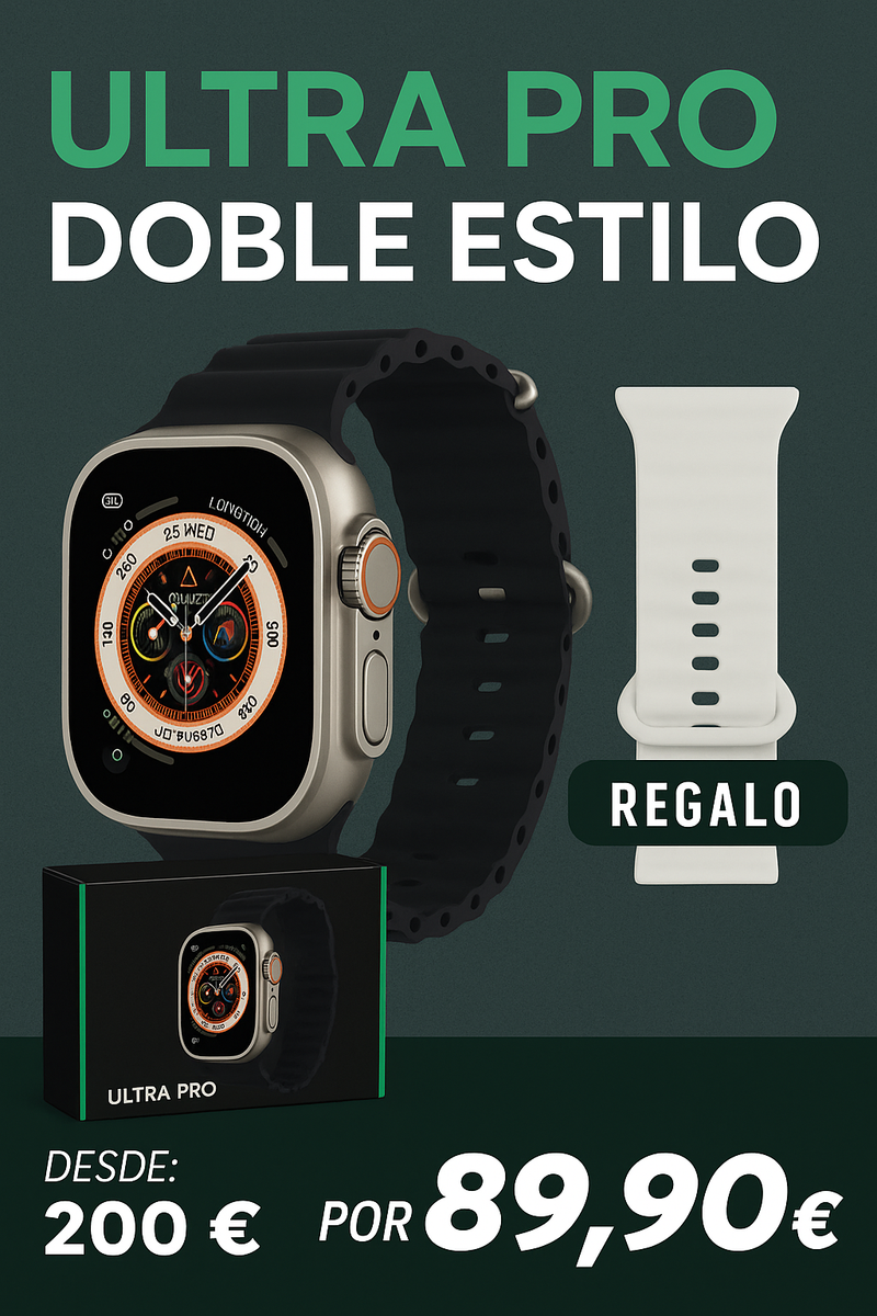 Smartwatch Ultra Pro Doble Estilo 2 correas (Negro + Blanco)